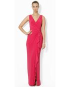 Lauren by Ralph Lauren Sleeveless Ruffle Front Gown - Lyst