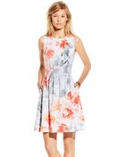 Vince Camuto Pleated Fit And Flare Dress - Lyst