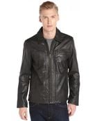 Cole Haan Black Vintage Leather Zip Front Jacket - Lyst
