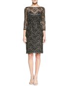 Theia 3/4-Sleeve Overlay Lace Cocktail Dress - Lyst