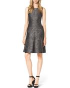 Michael Kors Metallic Herringbone Pleated Dress - Lyst