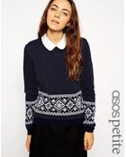Asos Holidays Sweater In Fairisle With Woven Collar - Lyst