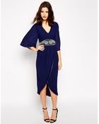 TFNC Embellished Midi Dress With Kimono Sleeves & Wrap Skirt - Lyst