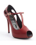 Roger Vivier Red Leather T-Strap Peep Toe Pumps - Lyst