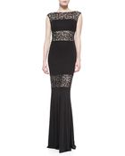 David Meister Cap-Sleeve Lace Illusion Gown - Lyst