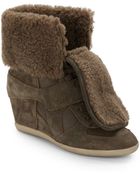 Ash Boogy Shearling & Suede Wedge High-Top Sneakers - Lyst