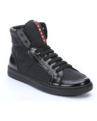 Prada Sport Black Nylon And Leather High Top Sneakers - Lyst