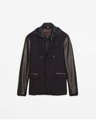 Zara Blazer With Faux Leather Sleeves - Lyst