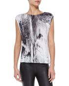 Helmut Lang Printed Cap-sleeve Jersey Top - Lyst