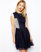 Asos Skater Dress In Pleated Lace - Lyst