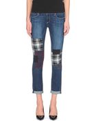 Paige Patchwork Skinny Boyfriend Mid Rise Jeans - Lyst