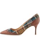 Manolo Blahnik Ancor Plaid & Leather Wing-Tip Pump - Lyst