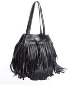 Prada Black Leather Fringe Top Handle Bucket Bag - Lyst