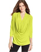 Eci V-Neck Draped Three-Quarter-Sleeve Top - Lyst