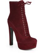 Prada Suede Laceup Ankle Boots - Lyst