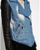 Doma Denim Moto Jacket With Leather Sleeves - Lyst
