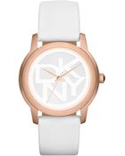 DKNY Womens White Leather Strap 38mm - Lyst