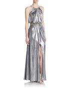 Aidan Mattox Embellished Lamã© Maxi Dress - Lyst