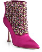 Manolo Blahnik Bragima Embellished Satin Ankle Boots - Lyst