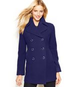 Kenneth Cole Reaction Petite Double-Breasted Wool-Blend Pea Coat - Lyst