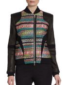 Prabal Gurung Tweed-Paneled Leather Bomber Jacket - Lyst