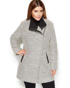 Calvin Klein Plus Size Asymmetrical Faux-Leather-Trim Wool-Blend Coat - Lyst