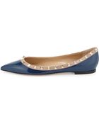 Valentino Rockstud Trim Patent Ballerina Flat - Lyst
