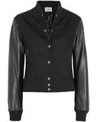 Oak Layered Wool-Twill and Leather Varsity Jacket - Lyst