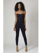 Topshop Moto Denim Bandeau Jumpsuit - Lyst