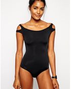 Asos Off Shoulder Bardot Swimsuit - Lyst