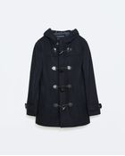 Zara Faux Leather Details Hooded Duffle Coat - Lyst