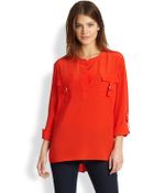 Diane von Furstenberg Roll-Sleeve Silk Top - Lyst