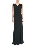 Ml Monique Lhuillier Crepe Gown With Beaded Lace - Lyst