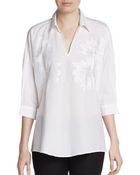 Josie Natori Marakit Embroidered Cotton Silk Blouse - Lyst