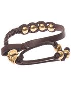 Alexander McQueen Plaited Leather Skull Bracelet - Lyst