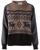 Kolor Contrasting Sleeves Intarsia Sweater - Lyst