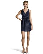 Aryn K. Indigo Silk And Sequin Striped Surplice V-Neck Slip-On Dress - Lyst