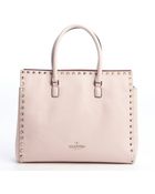 Valentino Pink Leather 'Rockstud' Top Handle Small Tote - Lyst