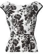 Oscar de la Renta Rose Print Peplum Blouse - Lyst