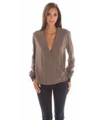 Go Silk Go>Silk Surplus Blouse With Leather Trim - Lyst