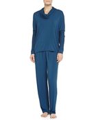 Donna Karan New York Liquid Jersey Cowl-Neck Pajama Set - Lyst