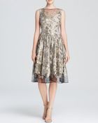 Vera Wang Dress - Sleeveless Metallic Lace Fit And Flare - Lyst