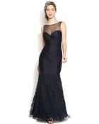 js collections embroidered illusion gown