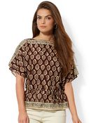 Lauren by Ralph Lauren Leaf Print Belted Top - Lyst