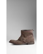 Burberry Buckle Detail Suede Ankle Boots - Lyst