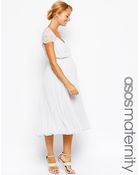 Asos Maternity Pleated Midi Dress With Lace Detail - Lyst