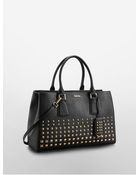 Calvin Klein Kate Saffiano Leather Studded Tote Bag - Lyst