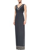 Nicole Miller Sleeveless Beadedborder Column Gown - Lyst