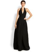 Halston Heritage Jacquard Halter Gown - Lyst