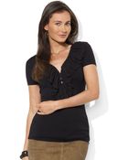 Lauren by Ralph Lauren Lasercut Ruffled Tee - Lyst